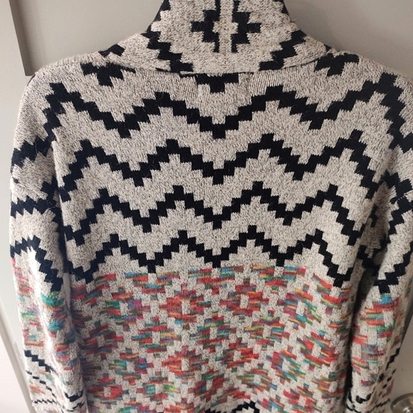 Cozy Southwestern Festival Multi Color Aztec Long Open Cardigan Sweater S-M - Picture 4 of 13